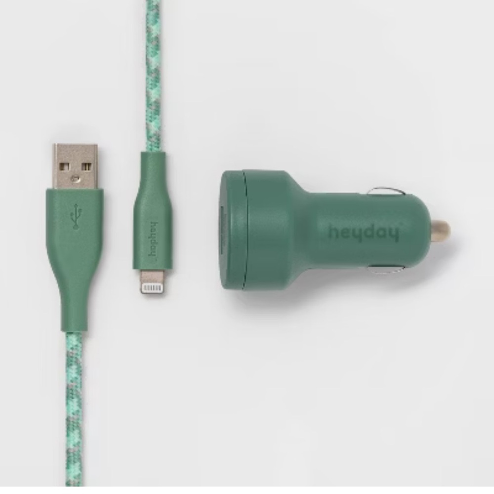 heyday - 6' Car Charging Kit Made for iPhone / iPad USB - C & A Output - Green